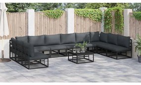 vidaXL Σετ Καναπέ Κήπου με μαξιλάρι 10 pcs Μαύρο Αλουμίνιο