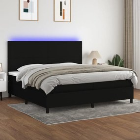 vidaXL Κρεβάτι Boxspring με Στρώμα & LED Μαύρο 200x200 εκ. Υφασμάτινο