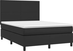 vidaXL Κρεβάτι Boxspring με Στρώμα &amp; LED Μαύρο 140x190 εκ. Συνθ. Δέρμα