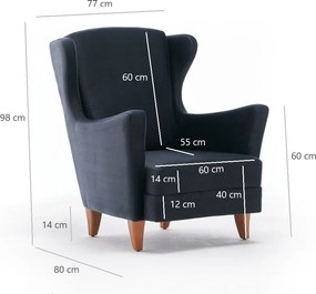 Πολυθρόνα Ανθρακί LOLA 80x77x98