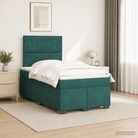 vidaXL Κρεβάτι box spring με στρώμα Σκούρο Πράσινο 120 x 200 cm