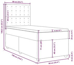 Κρεβάτι Boxspring με Στρώμα Μαύρο 90x190 εκ.Υφασμάτινο - Μαύρο