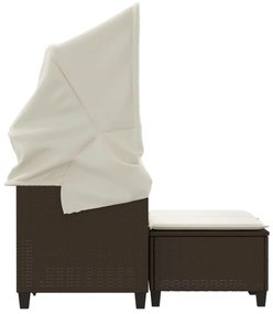 vidaXL Καναπές Κήπου Διθέσιος με Σκίαστρο &amp; Σκαμπό Καφέ Συνθ. Ρατάν