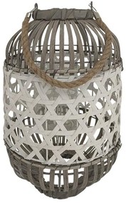 Φανάρι 722-123-027 22x35cm White-Brown Glass,Bamboo