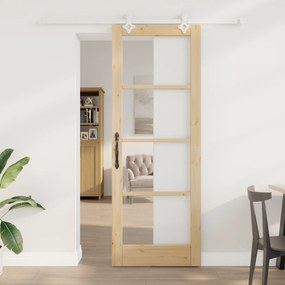 vidaXL Συρόμενη Πόρτα  με Σετ Αξεσουάρ 78x211 εκ. Συμπαγές Ξύλο Πεύκο