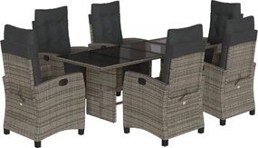 vidaXL Σετ Τραπεζαρίας Κήπου 7 τεμ. Γκρι Συνθ. Ρατάν με Μαξιλάρια