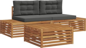 vidaXL Σειρά Καναπέ Εξωτερικού 3 Τεμάχιο Φυσικό και Ανθρακί