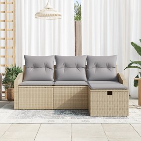 vidaXL 4 Τεμαχίων Σετ Καναπέ Κήπου με Μαξιλάρια Μπεζ Πολυ Ρατάν