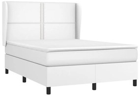 vidaXL Κρεβάτι Boxspring με Στρώμα Λευκό 140x190εκ.από Συνθετικό Δέρμα