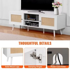 VEVOR Rattan TV Stand for 65&quot; TV Boho TV Stand with Build-in Socket White