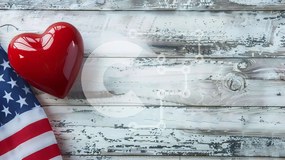 Intra Συλλεκτικό Ξύλινο Παζλ Plywood  4mm - Αμερικανική σημαία και αντικείμενο σε σχήμα καρδιάς Σε Ξύλινο Κουτί - Διαστάσεις Puzzle: 10x10 cm – 25 κομμάτια