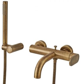 Armando Vicario Slim Antique Brass Μπαταρία Λουτρού Με Tηλέφωνο Anticalcare, Eπίτοιχο Tηλεφώνο+Αθραυστο Σπιράλ