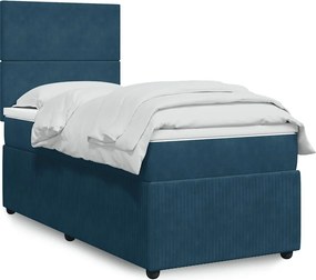 vidaXL Κρεβάτι Boxspring με Στρώμα Σκούρο Μπλε 90x190 εκ. Βελούδινο