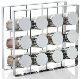 Βάση Μπαχαρικών Με Βαζάκια (Σετ 13Τμχ) AH-CC63072 24x9,5x22cm Inox-Clear Andrea House Μέταλλο,Γυαλί