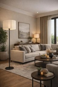 Stewehome Φωτιστικό δαπέδου με μαύρη βάση και κυλινδρικό καπέλο