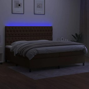 vidaXL Κρεβάτι Boxspring με Στρώμα & LED Σκ.Καφέ 200x200εκ. Υφασμάτινο