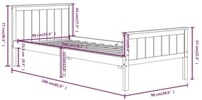 vidaXL Πλαίσιο Κρεβατιού Σκούρο Καφέ 90 x 200 εκ. Μασίφ Ξύλο Πεύκου