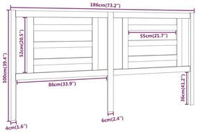 vidaXL Κεφαλάρι Κρεβατιού Μελί 186 x 4 x 100 εκ. από Μασίφ Ξύλο Πεύκου