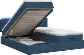 vidaXL Κρεβάτι Ottoman με Στρώμα και LED Μπλε 180 x 200 cm Ύφασμα