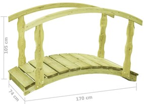 Γέφυρα Κήπου με Κουπαστή 170x74x105 εκ. Εμποτισμένο Ξύλο Πεύκου - Καφέ