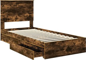 vidaXL Κρεβάτι Αποθήκης Καπνιστό Δρύς 90 x 190 cm Επεξεργασμένο Ξύλο