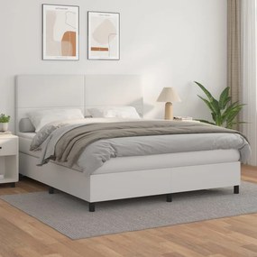 vidaXL Κρεβάτι Boxspring με Στρώμα Λευκό 180x200 εκ. Συνθετικό Δέρμα