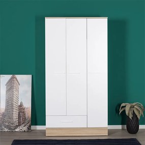 Ντουλάπα ρούχων Base Megapap τρίφυλλη με συρτάρια χρώμα λευκό - sonoma 103x52x198εκ.