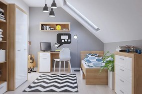 Σετ επίπλων Boston AK111, Γυαλιστερό λευκό, Riviera δρυς, Πλαστικοποιημένη μοριοσανίδα, Πόρτες ντουλάπας: Με μεντεσέδες, 90x200, Μονόκλινο