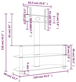 Βάση Τηλεόρασης Γωνιακή 3 Επιπέδων για 32-70 Ιντσών Μαύρη/Ασημί - Μαύρο