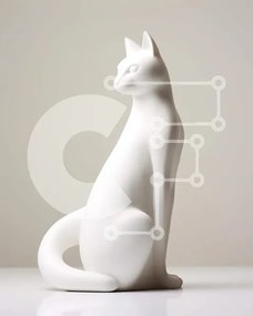 Intra Συλλεκτικό Ξύλινο Παζλ Plywood  4mm - Λευκό κεραμικό ειδώλιο γάτας σε άδειο τραπέζι Σε Ξύλινο Κουτί - Διαστάσεις: 10x10 cm – 25 κομμάτια