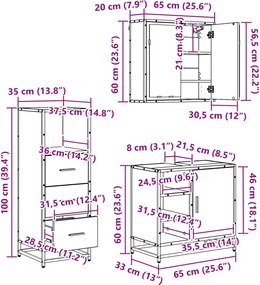 vidaXL Σετ Επίπλων Μπάνιου με ράφι 3 pcs Μαύρη Οξυά Επεξεργασμένο ξύλο