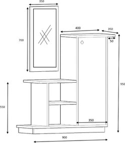 Έπιπλο εισόδου Cute Megapap χρώμα καρυδί 90x35x95εκ.