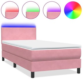 vidaXL Κρεβάτι Boxspring με Στρώμα &amp; LED Ροζ 80x220 εκ. Βελούδινο