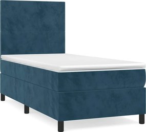 vidaXL Κρεβάτι Boxspring με Στρώμα Σκούρο Μπλε 90x200 εκ. Βελούδινο