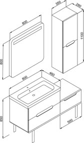 Martin Masal 130 Anthracite  MDF - Πάγκος με Νιπτήρα &amp; Καθρέπτη