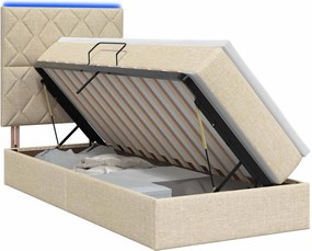 vidaXL LED Κρεβάτι αποθήκευσης με στρώμα Κρεμ 90 x 200 cm Ύφασμα