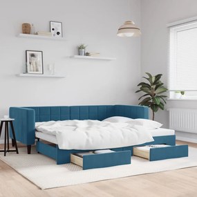 vidaXL Καναπές Κρεβάτι Συρόμενος Μπλε 90x200 εκ. Βελούδινος &amp; Συρτάρια