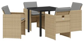 vidaXL Σετ κήπου 5 κομματιών με μαξιλάρια μπεζ πολυ ρατάν