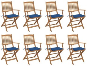 Καρέκλες Εξ. Χώρου Πτυσσόμενες 8 τεμ. Ξύλο Ακακίας με Μαξιλάρια - Μπλε