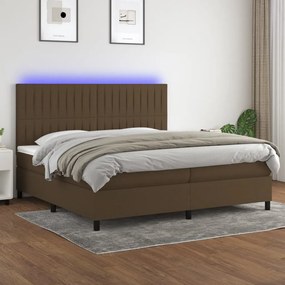 vidaXL Κρεβάτι Boxspring με Στρώμα &amp; LED Σκ.Καφέ 200x200εκ. Υφασμάτινο