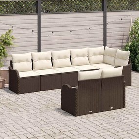 vidaXL Σετ Καναπέ Κήπου με μαξιλάρι 8 pcs Καφέ και λευκό Πολυ ράταν