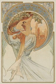 Εκτύπωση έργου τέχνης The Arts 4, Heavily Distressed (Beautiful Vintage Art Nouveau Lady) - Alfons / Alphonse Mucha, (26.7 x 40 cm)