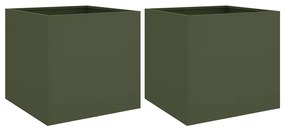 vidaXL Ζαρντινιέρες 2 τεμ. Λαδί 49x47x46 εκ. από Ατσάλι