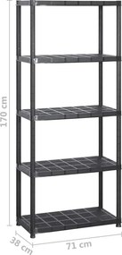 vidaXL Ραφιέρα Αποθήκευσης 5 Επιπέδων Μαύρη 213x38x170 εκ. Πλαστική