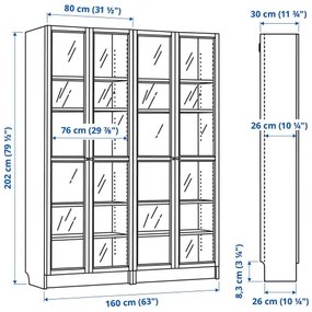 BILLY/OXBERG σύνθεση βιβλιοθήκης με γυάλινες πόρτες, 160x202 cm 994.835.32