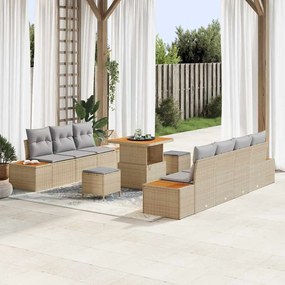 vidaXL Σετ Καναπέ Κήπου με μαξιλάρι 10 pcs Μπεζ Πολυ ράταν