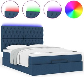 vidaXL Οθωμανικό κρεβάτι με στρώμα &amp; LEDs Μπλε 140x190cm Ύφασμα