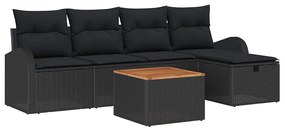 vidaXL Σετ Καναπέ Κήπου με μαξιλάρι 6 pcs Μαύρο Πολυ ράταν