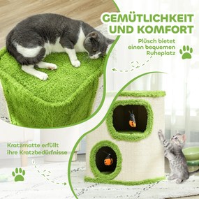 Πύργος ξυσίματος PawHut, 52 εκ., σπηλιά για γάτες με βελούδο, επιφάνεια ξυσίματος, παιχνίδι, Πράσινο/Κρεμ Λευκό