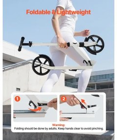 VEVOR Kick Scooter for Kids Ages 8+, Teens &amp; Adults, 2-Wheel Toddler Scooter with Adjustable Height Handlebar, Wide Anti-Slip Deck, Foldable Lightweight for Boys &amp; Girls up to 99.8 kg, White + Black